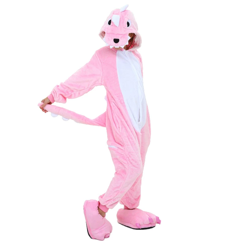 Etaya Kids Pink Dinosaur Kigurumi Onesies Pajamas Animal Costumes