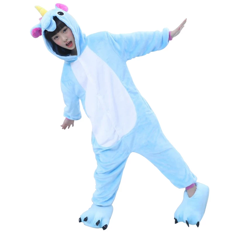 Etaya Kids Kigurumi Blue Unicorn Animal Kids Onesies Pajamas