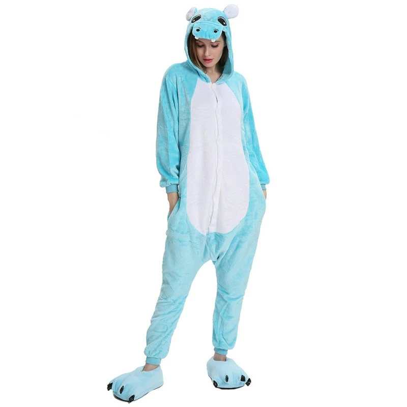 Etaya Blue Hippo Kigurumi Animal Onesie Pajama Costumes For Adult