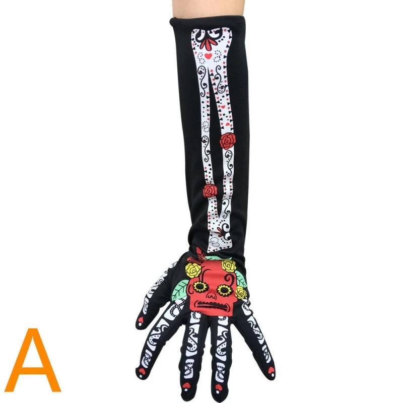 Etaya Halloween Cosplay Props Mid-length Skull Gloves - Image 2