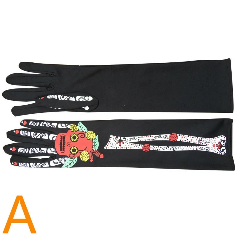 Etaya Halloween Cosplay Props Mid-length Skull Gloves - Image 5