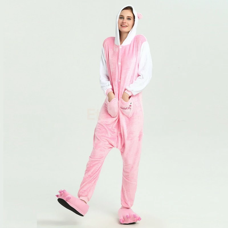 Etaya Pink Hello Kitty Kigurumi Animal Onesies Pajamas Costumes For Adult - Image 7