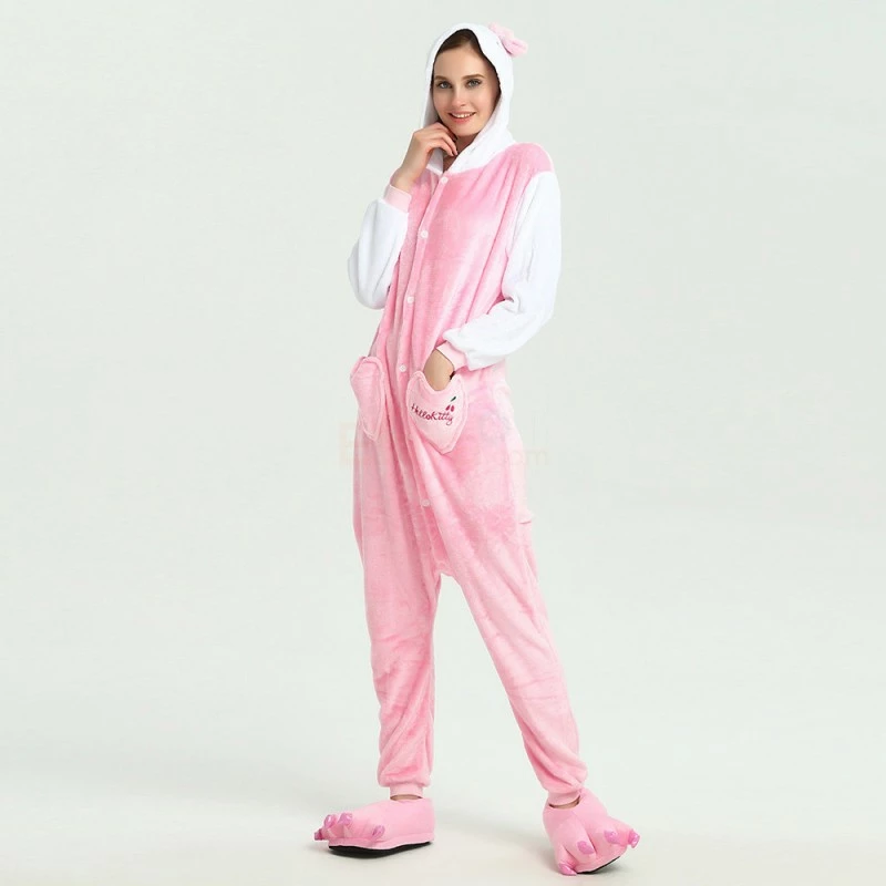 Etaya Pink Hello Kitty Kigurumi Animal Onesies Pajamas Costumes For Adult - Image 8