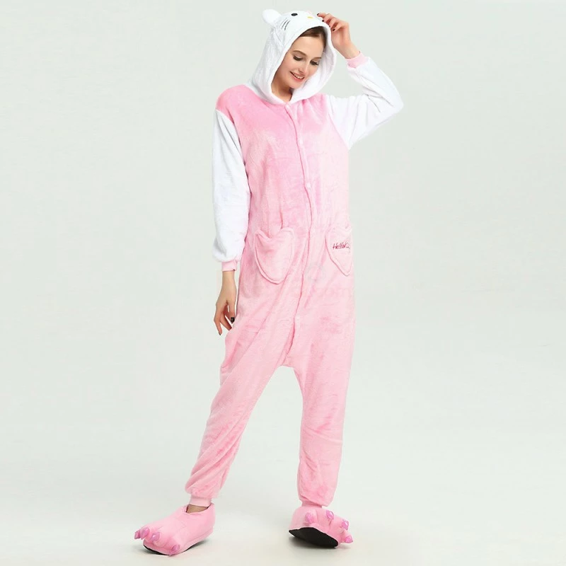 Etaya Pink Hello Kitty Kigurumi Animal Onesies Pajamas Costumes For Adult - Image 10