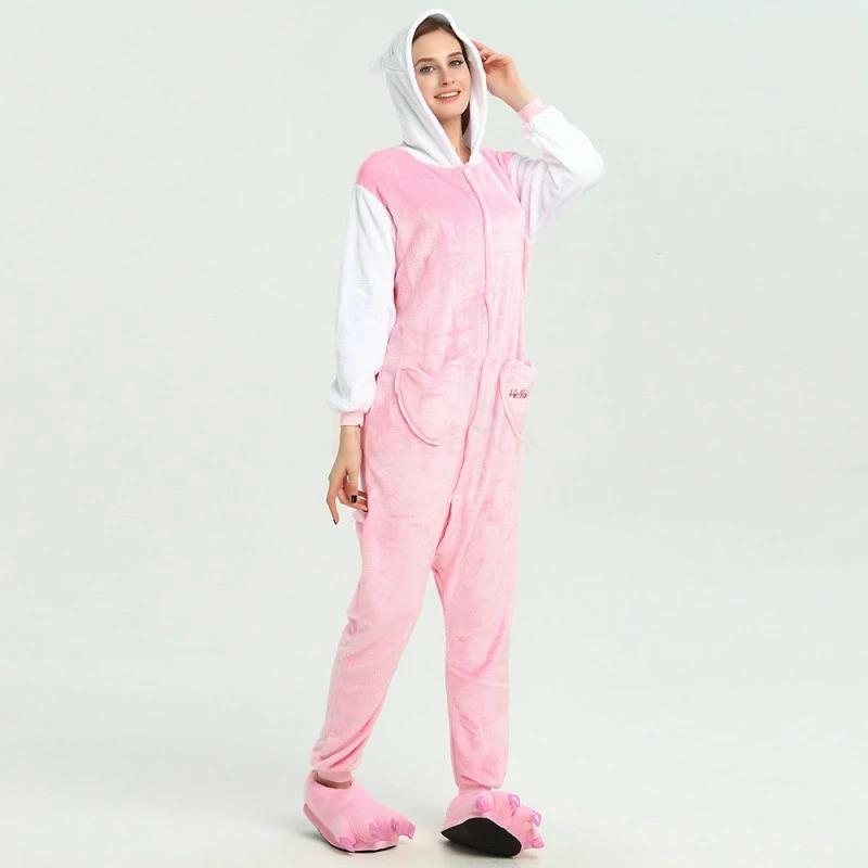 Etaya Pink Hello Kitty Kigurumi Animal Onesies Pajamas Costumes For Adult - Image 11