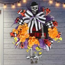 Etaya Halloween Skeleton Door Hanging Simulation Wreath Decoration For Supplies Horror Party