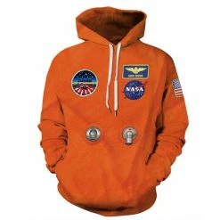 Etaya Orange Nasa Astronaut Hoodie 3D Print NASA Pattern Long Sleeve Sweatshirt