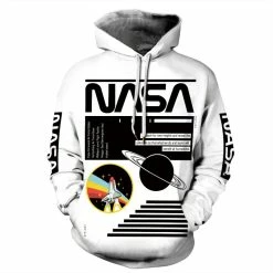 Etaya White Nasa Astronaut Hoodie 3D Print NASA Pattern Long Sleeve Sweatshirt