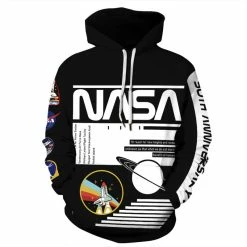 Etaya Black Nasa Astronaut Hoodie 3D Print NASA Pattern Long Sleeve Sweatshirt