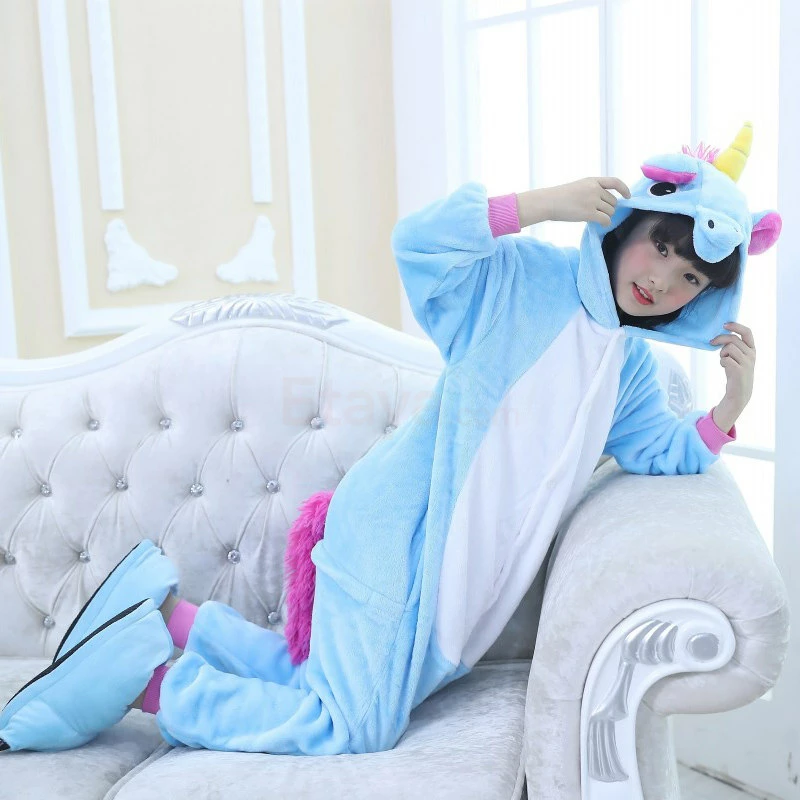 Etaya Kids Kigurumi Blue Unicorn Animal Kids Onesies Pajamas - Image 13