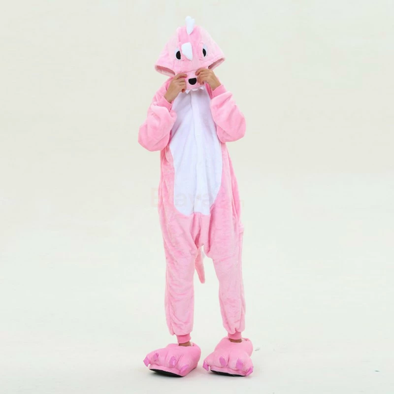 Etaya Kids Pink Dinosaur Kigurumi Onesies Pajamas Animal Costumes - Image 4
