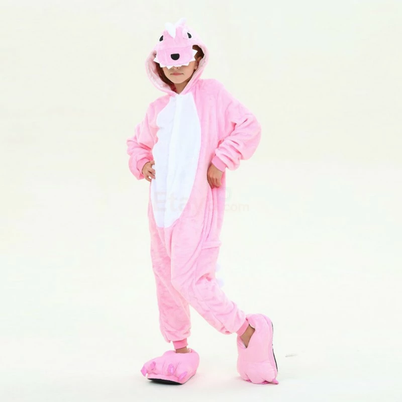 Etaya Kids Pink Dinosaur Kigurumi Onesies Pajamas Animal Costumes - Image 6