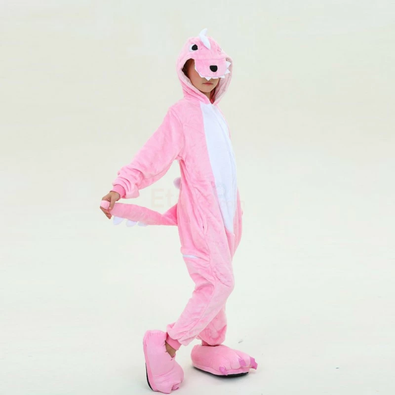 Etaya Kids Pink Dinosaur Kigurumi Onesies Pajamas Animal Costumes - Image 10
